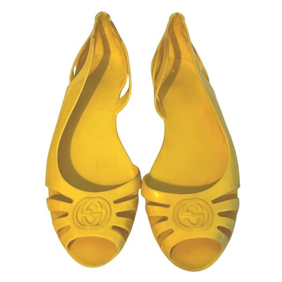 Gucci Marola Rubber Jelly Interlock GG Flat Sandals •Women 39/8.5• Yellow Italy - Picture 1 of 10